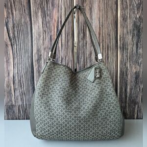 Coach Op Art Needlepoint Madison Phoebe Shoulder Gray Patterned Hobo Bag